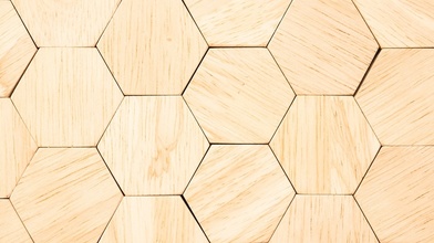 op view of natural hexagonal wooden blocks texture pattern