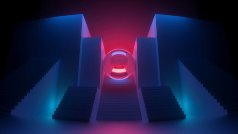 AN image, red ball in blue guardrails